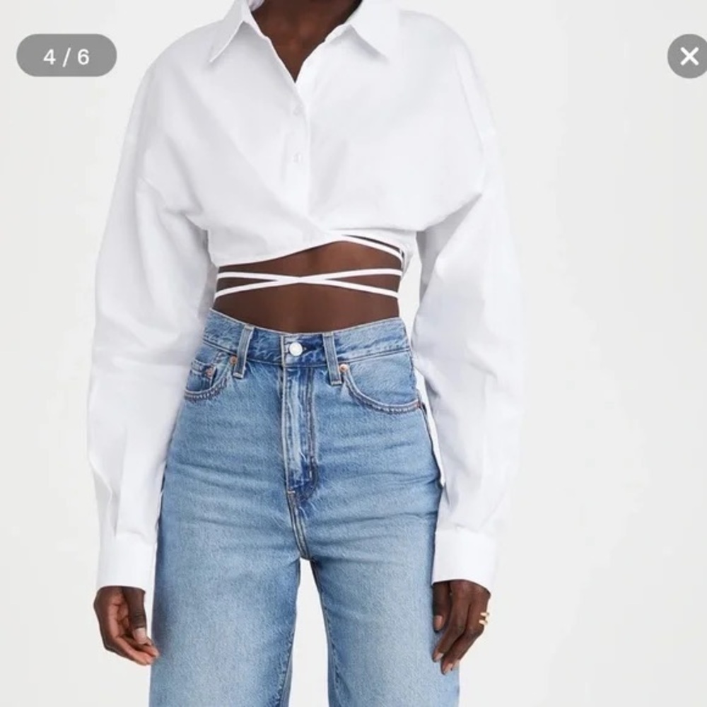 Lioness Crisp White Button Down Crop Top waist ties